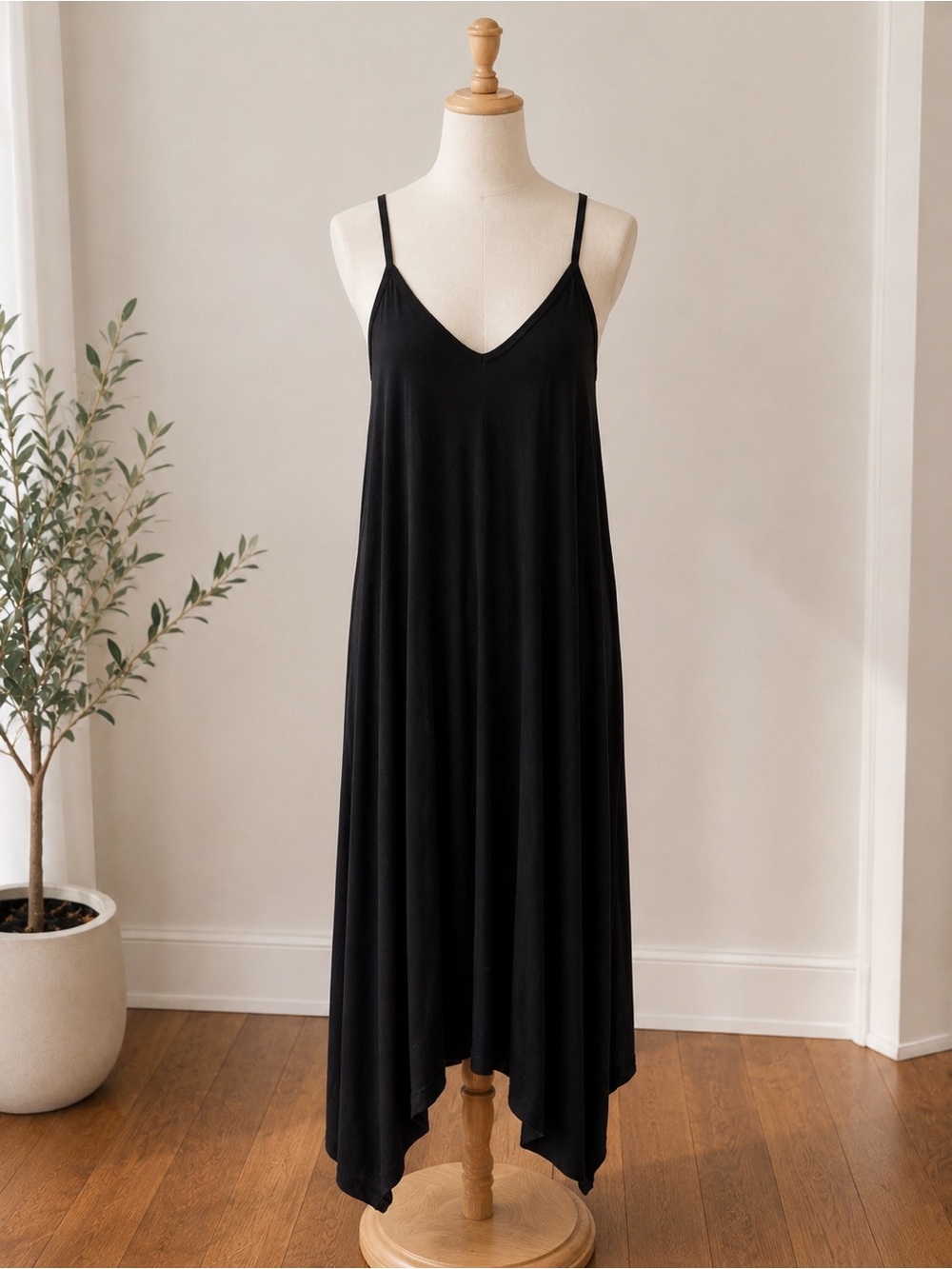 silence + noise Black Asymmetrical V-Neck Slip Dress